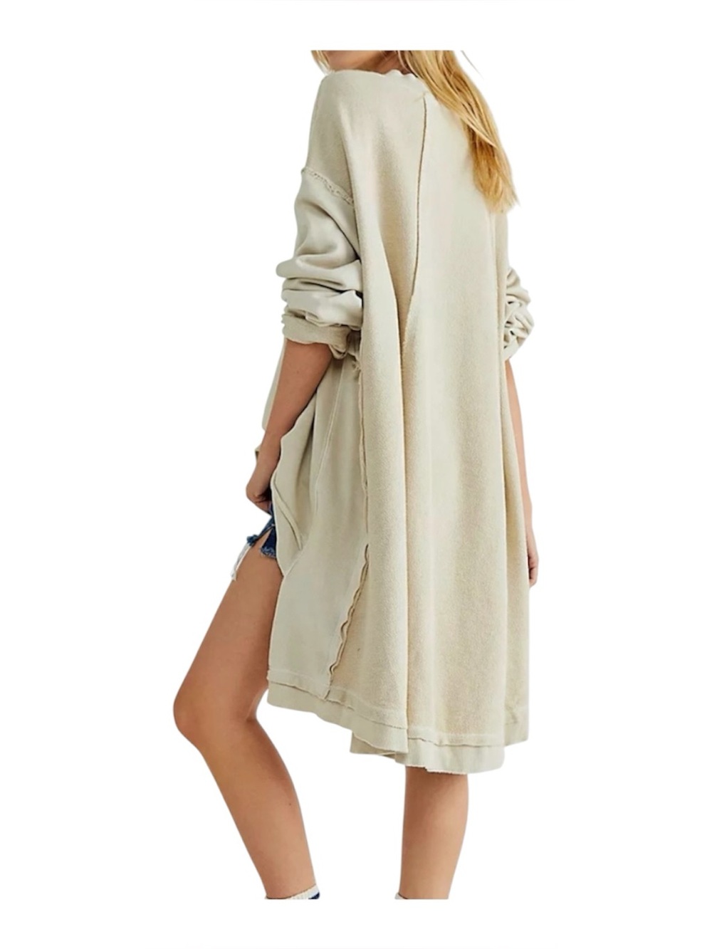 Free People Iggy Oversized High-Low Sweatshirt Cream Tan Size Medium - Picture 2 of 6